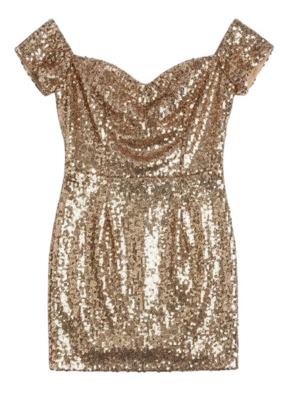 Dress The Population Jada Sequin Mini Dress Soft Gold NWT Size Large
